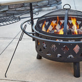 Bluegrass Living 30 Inch. Roadhouse Steel Deep Bowl Fire Pit with Swivel Height Adjustable Cooking Grid, Weather Cover, Spark Screen, Log Grate, Ember Catcher, and Poker, Model# BFPW30RH
