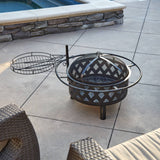 Bluegrass Living 30 Inch. Roadhouse Steel Deep Bowl Fire Pit with Swivel Height Adjustable Cooking Grid, Weather Cover, Spark Screen, Log Grate, Ember Catcher, and Poker, Model# BFPW30RH