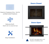 Fireplace Doors, Bluegrass Living Harland Fireplace Glass Doors With Screen, Small, Black Finish