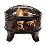 Bluegrass Living 26 Inch Steel Deep Bowl Fire Pit with Cooking Grid, Weather Cover, Spark Screen, and Poker - Model# BFPW26W-CC