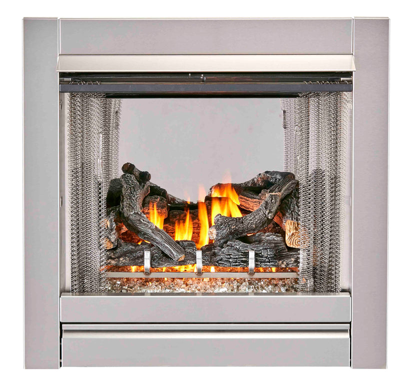 Duluth Forge Vent Free Stainless Outdoor Gas Fireplace Insert With Fire Glass Media and Log Set