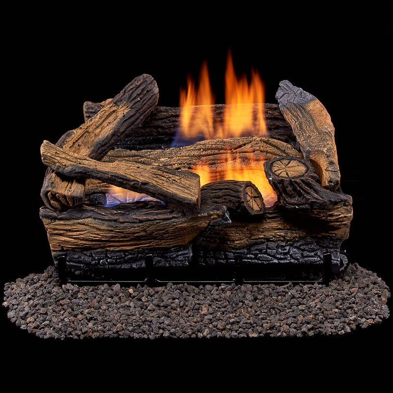 Duluth Forge DLS-L18T-1, Vent Free Indoor Gas Log Set, U-Burner Chassis: FLT18-2-LP Propane Gas, Thermostat Control, and Fiber Logs: FVFLC18-1F, 18in Split Red Oak