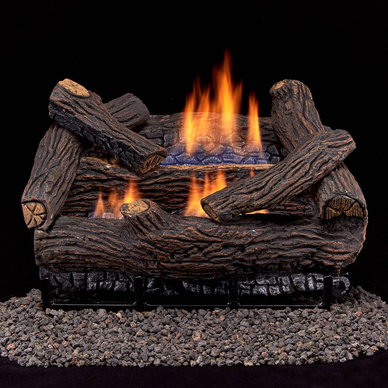 Duluth Forge DLS-L18T-2, Vent Free Indoor Gas Log Set, U-Burner Chassis: FLT18-2-LP Propane Gas, Thermostat Control, and Fiber Logs: FVFLC18-2F, 18in Stacked Red Oak