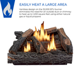 HearthSense Ventless Dual Fuel Gas Log Set - 24 in., 32,000 BTU, T-Stat Control - Model# VFL24T