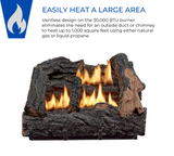 HearthSense Ventless Dual Fuel Gas Log Set - 18 in., 30,000 BTU, Manual Control - Model# VFL18M