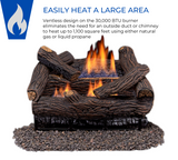 Duluth Forge DLS-L18T-2, Vent Free Indoor Gas Log Set, U-Burner Chassis: FLT18-2-LP Propane Gas, Thermostat Control, and Fiber Logs: FVFLC18-2F, 18in Stacked Red Oak