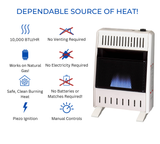 ProCom Heating Natural Gas Ventless Blue Flame Heater With Base Feet - 10,000 BTU, Manual Control - Model# MN100HBA-B