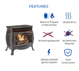 Duluth Forge Dual Fuel Ventless Gas Stove - Model FDSR25, Matte Finish, Remote Control