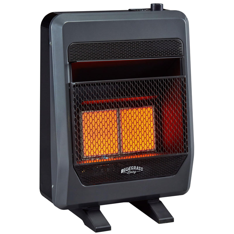 Bluegrass Living Natural Gas Vent Free Infrared Gas Space Heater With Blower and Base Feet - 20,000 BTU, T-Stat Control - Model# B20TNIR-BB