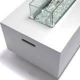 Bluegrass Living 42 Inch x 15 Inch Rectangular MGO Propane Fire Pit Table with Side Table Tank Storage, Glass Wind Guard, Crystal Glass Beads, Fabric Cover - Model# DFT42R-CG