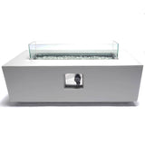 Bluegrass Living 42 Inch x 15 Inch Rectangular MGO Propane Fire Pit Table with Side Table Tank Storage, Glass Wind Guard, Crystal Glass Beads, Fabric Cover - Model# DFT42R-CG