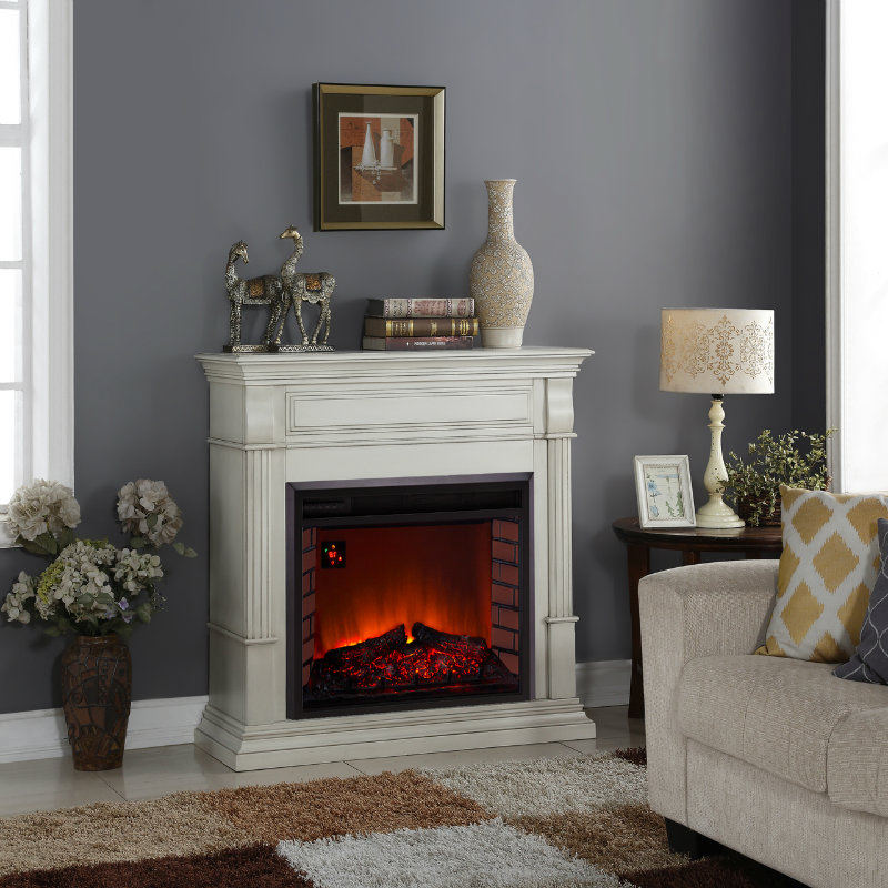Duluth Forge Full Size Electric Fireplace with Antique White Finish
