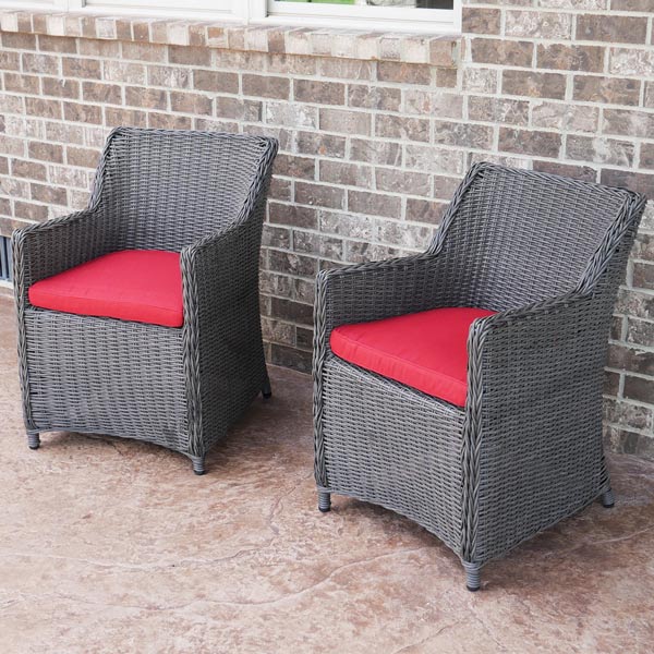 Sea Island Wicker Patio Lounge Chair Set With Red Cushion - Set of 2